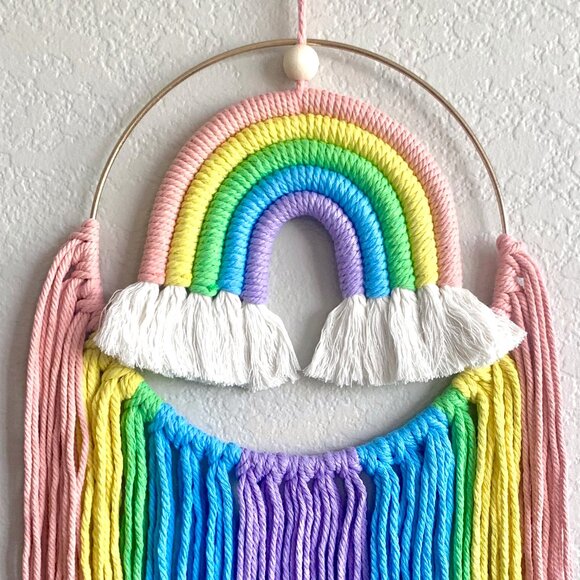 Vibrant Woven Moving Rainbow in Hoop Wall Hanging Nursery Children's Room Decor - Picture 8 of 8